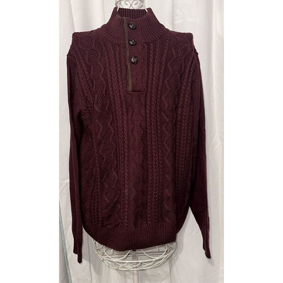 Nice TRICOTS st RAPHAEL MENS CABLE KNIT SWEATER quarter button size large burgun - Picture 1 of 4